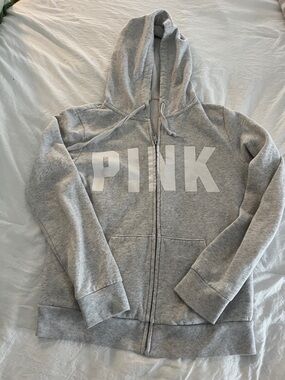 PINK Victoria's Secret Light Gray Hoodie with Logo Tag
